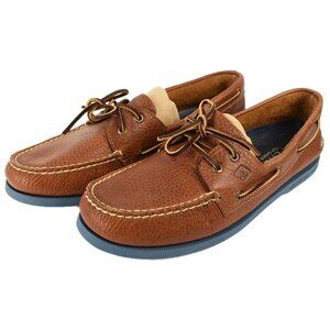 Sperry Top-Sider Mens Tan Blue 2-Eye Color Sole Leather Boat Shoes Size 12 M